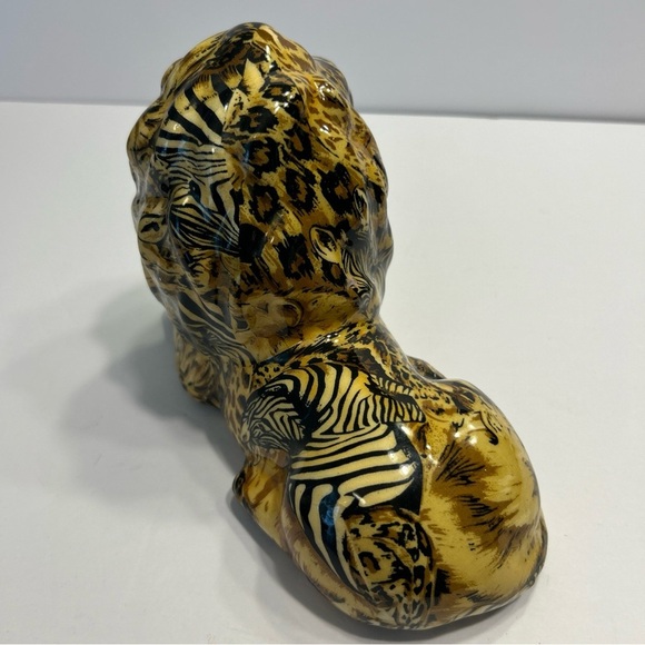 La Vie Ceramic Lion Figurine Sitting Safari Pattern Decoupage Collectible - Picture 4 of 6